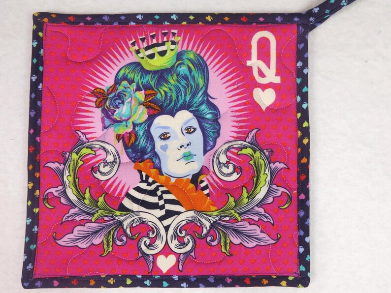 Tula Pink Fabric Potholders, Queen of Hearts, Teacups, Set of 2 image 7