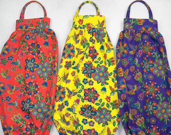 Floral Hummingbird Fabric Bag Dispenser/Holder OR Kitchen Organizer for Recycling Grocery Store Bags, Plastic Shopping Bag Holder