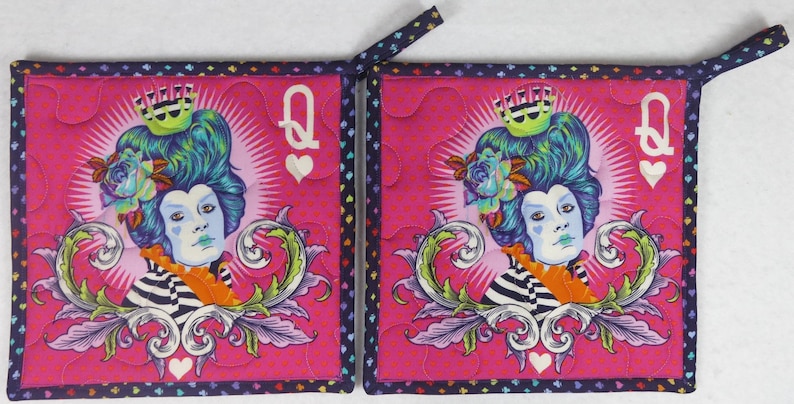 Tula Pink Fabric Potholders, Queen of Hearts, Teacups, Set of 2 image 5