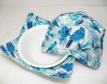 One Blue Birds Handmade Fabric Bowl Cozy, Soup or Chili Bowl Cozy, Ice Cream Bowl Holder, Microwave Bowl Holder, Fabric Snack Bowl, Koozie