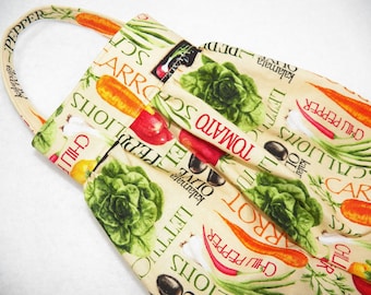 Veggie Print Fabric Bag Dispenser, Kitchen Grocery Bag Holder, Eco Friendly Kitchen Storage
