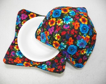 Floral Bowl Cozy, Reversible Cotton Hot Pad, Handmade Potholder