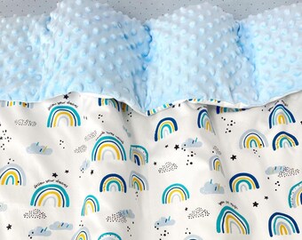 Baby Blanket, Toddler Blanket, Minky Baby Blancet, Blanket  rainbow print , Blanket boy, Baby boy blanket, Blue blanket