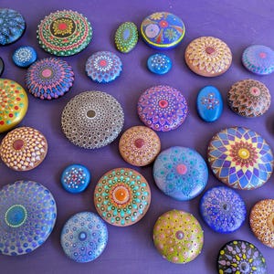 Hand Painted Mandala Stones Garden Decor Variety Box