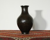 Vintage Japanese Bronze Vase, Meiji Period 1868 - 1912, Baluster Shape With Gilt And Incised Village Landscape, VGC