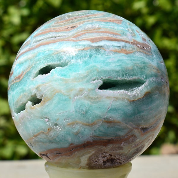 460 Grams Natural Blue Aragonite Round Sphere ~ 215 MM Round