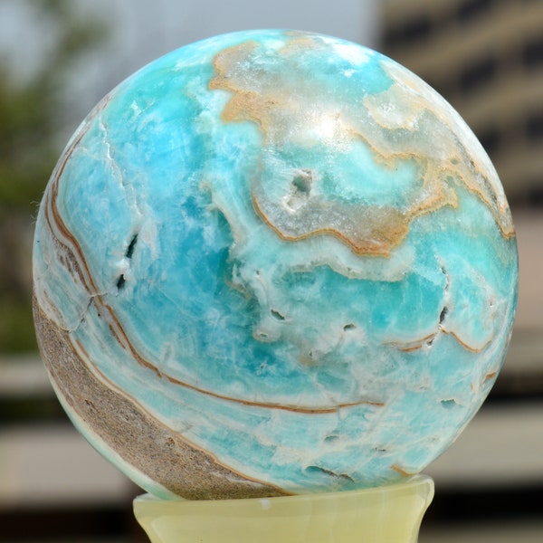 319 Grams Blue Aragonite Round Sphere ~ 190 MM Round