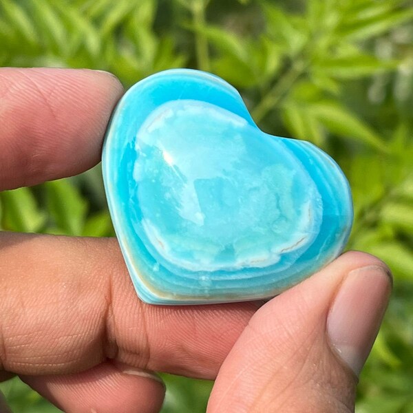 30 Grams Nice Blue Aragonite Carving Heart ~ 38x35x27 MM