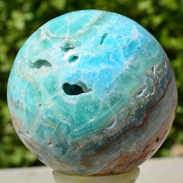 511 Grams Natural Blue Aragonite Round Sphere ~ 230 MM