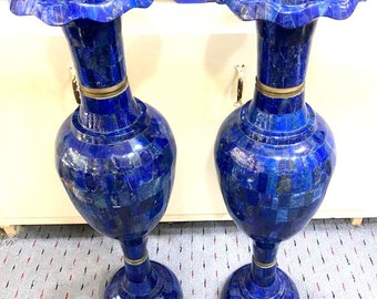 Paires de vases à découper en lapis-lazuli ~ 28,5 kg