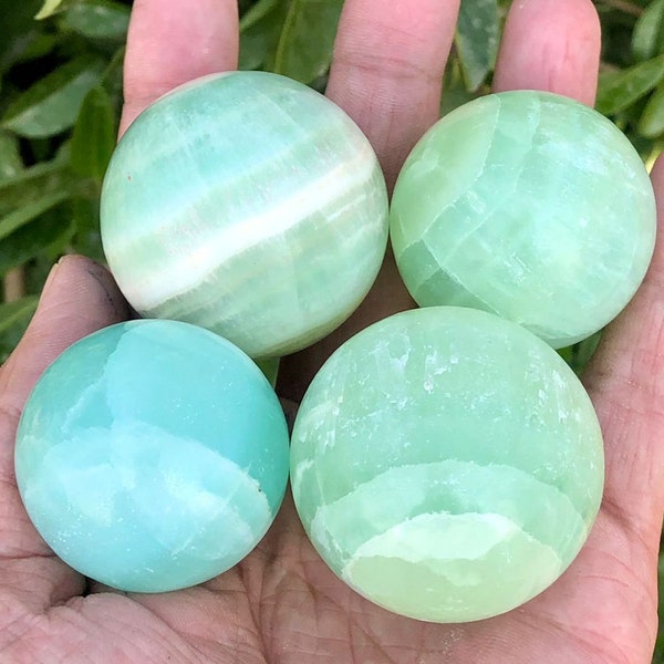 520 Grams Beautiful Pistachio Calcite Sphere ~ 4 Pieces