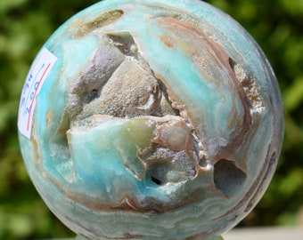 394 Grams Natural Blue Aragonite Round Sphere ~ 200 MM Round