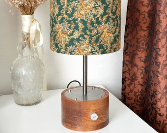 Vintage lampshade-Reading lamp-Modern table lamp-Desk lamp-Wooden lamp-Retro drum lampshade-Bedside lamp-Ambient lighting-Nightstand lamp