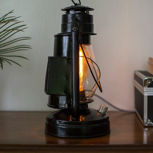 Electric handmade bedside lantern-Vintage hurricane lantern-Rustic desk lamp-Dimmable bedroom lighting-Filament bulb-Retro style table lamp image 4