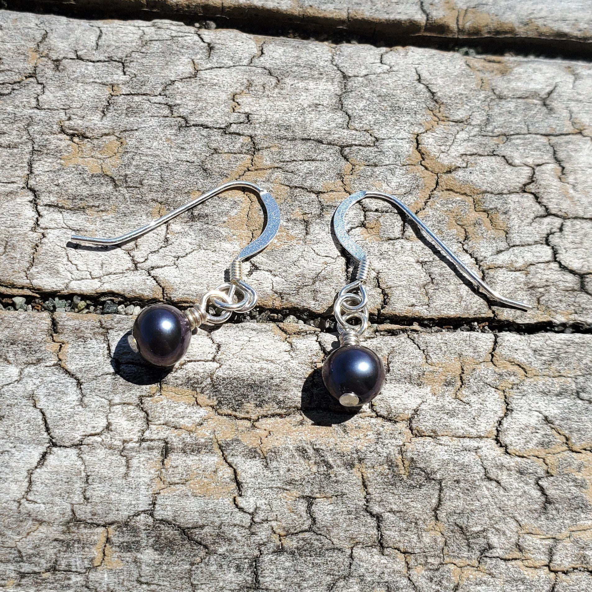 Natural Black Pearl Earrings Pearl Drop Earrings Sterling Etsy
