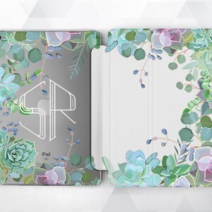 Personalized iPad case Cactus Monogram iPad 9.7 6th 10.2 7th gen Floral Succulent iPad Pro 11 10.5 12.9 Mini 5 Air 3 Initials Leaf Cover image 2