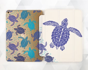 Étui pour iPad Turtles Ocean Mignon pour iPad 9,7 6e génération 2018 Enfants Fille iPad Pro 11 10,5 12,9 pouces Mini 4 Air 3 2 Animal Bleu Violet Smart Cover avec support