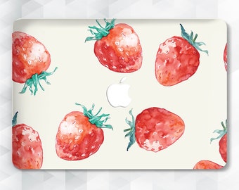 Green Blue Strawberry Leaves Fruit Cute Macbook Hard Case for Macbook Air 1113 Pro 131516 2008-2020 Custom Personalized Macbook Cover