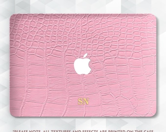 Initials MacBook case Aesthetic custom MacBook Air 13 m4 m5 Air 15 inch Pro 14 13 16 Personalized monogram Pink crocodile print Girly cover