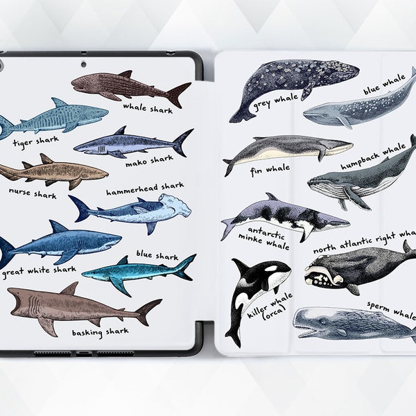 Ocean iPad case Sharks Whales iPad Air 5 Air 4 iPad 9th Pro 12.9 10.2 10.9 Mini 6th Aesthetic ocean animals Nature Sea Trendy nautical cover