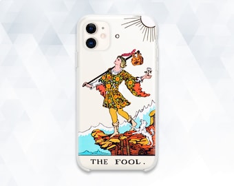 Funda para iPhone con diseño de tarot, estilo vintage, moderna, para iPhone 13, 12, 11, XR, Joker, Galaxy S22, Pixel 6, estilo retro, estética artística, diseño de la carta del Loco, cubierta mística