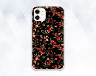 Aesthetic iPhone case Red flowers iPhone 16 pro iPhone 15 Trendy iPhone 14 13 12 Galaxy s24 Pixel 9 Red and black floral pattern Dark cover