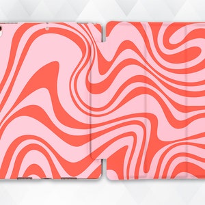 Indie iPad case Pink Red iPad 10.2 9th 9.7 Pro 11 10.5 12.9 Air 4 Mini 6 Lines Aesthetic Abstract Modern Art Minimalist Trendy Groovy cover