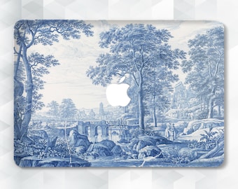 Coque MacBook esthétique Art bleu MacBook Pro 13 14 Air 13 m2 m1 Air 15 pouces Pro 16 m3 vintage painting Nature Trees Élégant dessin couverture