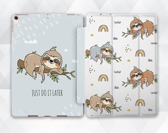 Sloth iPad case Cute Animal iPad 10.2 9th 9.7 Pro 11 10.5 12.9 Air 5 4 Mini 6 for Kids Teens Funny Quote Kawaii Trendy Preppy Blue  cover