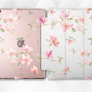 Flowers iPad case Girl Cute iPad 9.7 10.2 8th Pro 11 10.5 12.9 Air 4 3 2020 Mini 5 Pink Floral Kawaii Aesthetic Girly Leaves Magnolia cover