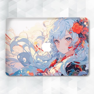 Coque MacBook Kawaii Anime girl MacBook Pro 13 14 Air 13 m2 m1 Air 15 Pro 16 Art japonais esthétique mignon, joli design tendance, coque asiatique