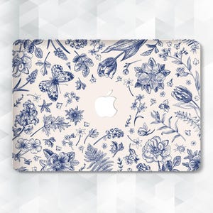 Floral MacBook case Blue flowers MacBook Pro 13 14 inch Air 13 15 m2 m3 m4 Pro 16 Aesthetic cute toile flowers tulips Trendy girly case