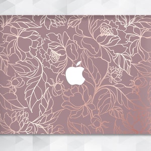Capa para MacBook com flores, rosa, floral, MacBook Pro 13 polegadas 2018 Air 13 Pro 15, ouro rosa, MacBook 12, capa rígida, rosas, folha, fofa, menina, chique, glam, retina