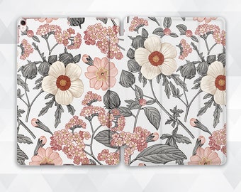 Floral iPad case Vintage Girls iPad 9.7 6th 10.2 7th gen Cute Flowers iPad Pro 11 10.5 12.9 Mini 5 Air 3 Pink Girly Pattern Women Botanical