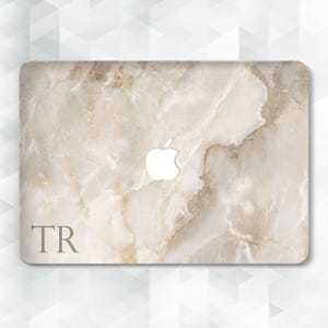 Initials MacBook case Aesthetic marble MacBook Pro 13 14 inch Air 13 m2 m3 Air 15 Pro 16 Personalized monogram Custom neutral beige cover