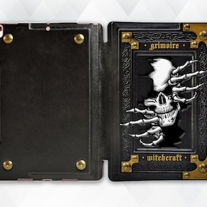 Book iPad case Vintage Goth iPad 10.2 9.7 Pro 11 10.5 12.9 Air 5 4 Mini 6 for Witch Horror Gothic Skull Occult Grimoire Old Book Style cover