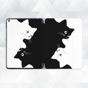 Cat iPad case Cute funny iPad Air 11 13 iPad a16 10th 9th Pro 12.9 10.9 Mini 7 6 for kids girls Black white cats Trendy animal design case