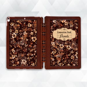 Name iPad case Composition Book iPad 10th 10.2 9.7 Pro 11 10.5 12.9 Air 5 Mini 6 Aesthetic Custom Vintage Notebook Personalized Floral cover