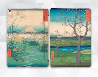 Japan iPad case Aesthetic Japanese iPad Air 5th Air 4th iPad 10th 9th Pro 12.9 11 10.2 10.9 Mini 6 Vintage art Mountains flowers trees case