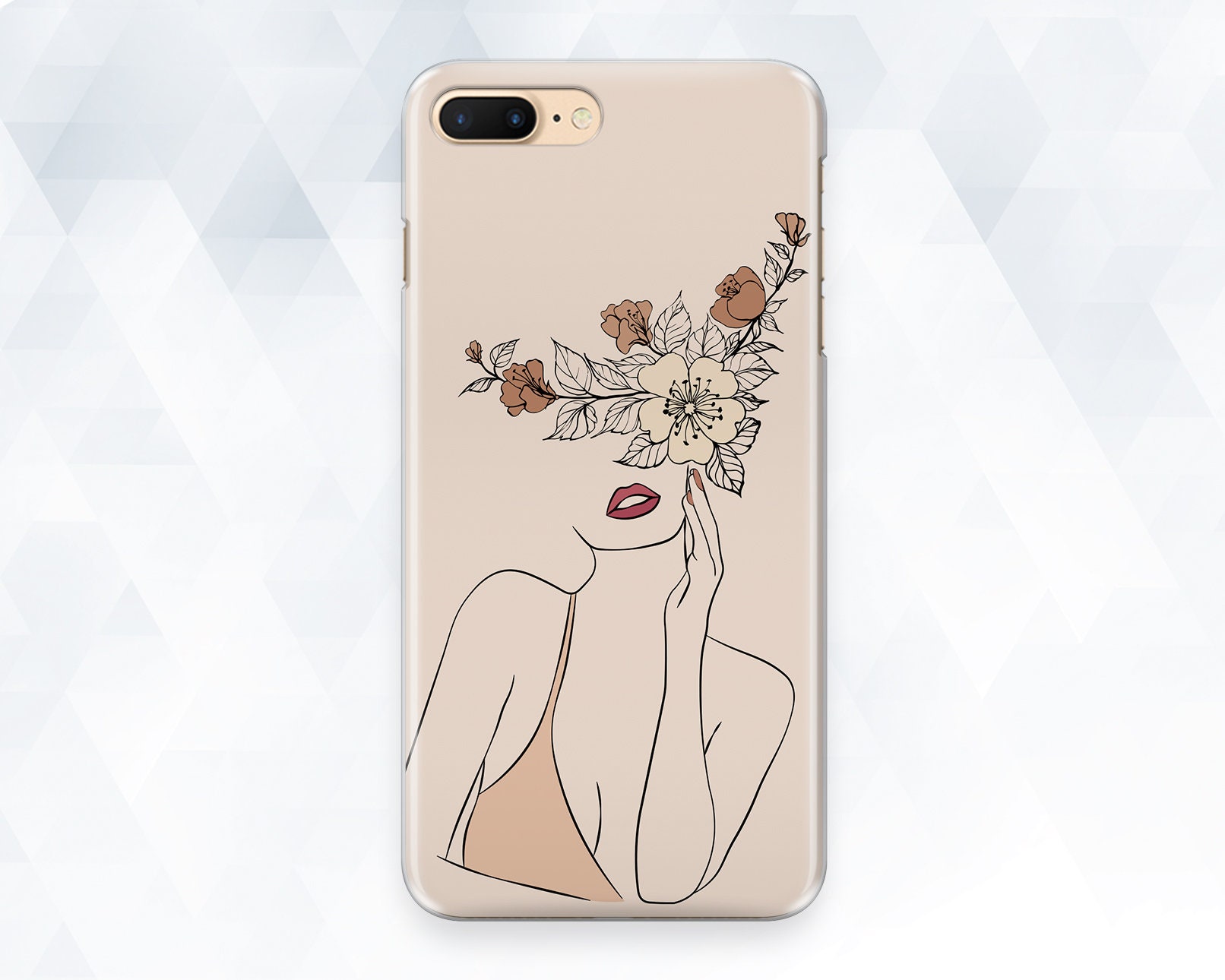 Aesthetic iPhone Case Trendy Abstract iPhone 13 12 11 XR 8 Case Floral  Galaxy S21 Pixel 6 for Girl Line Art Boho Elegant Modern Leaves Cover 