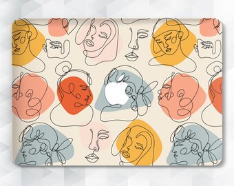 Art MacBook-hoesje abstracte meisjes MacBook Pro 13 16 15 inch Air 13 minimalist Girly MacBook 12 één lijntekening gezichten esthetisch patroon vrouw