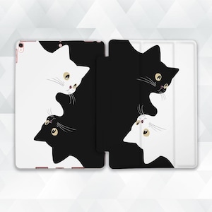 Cute iPad case Cats Funny iPad Air 11 iPad a16 10th 9th iPad Pro 13 12.9 Mini 7 6 Black and white cats Animal design for girls kids cover