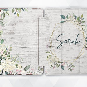 Name iPad case Girl Cute iPad 9.7 10.2 7th gen Personalized Floral iPad Pro 11 10.5 12.9 Mini 5 Air 3 Wood Custom Flowers Girly Aesthetic