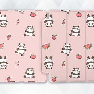 Panda iPad case Cute Bears iPad 10th 10.2 9.7 Pro 11 10.5 12.9 Air 5 Mini 6 for Kids Girls Kawaii Animals Preppy Pink Pattern Funny cover