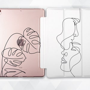 Line Art iPad case Girls Cute iPad 9.7 10.2 Modern Floral iPad Pro 11 10.5 12.9 Mini 5 Air 3 Girly Aesthetic Minimalist Leaves Faces Simple