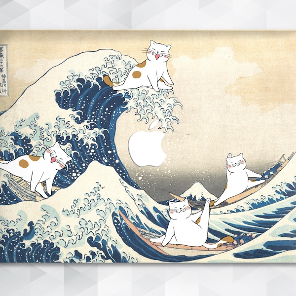 Vintage MacBook case Japanese Art MacBook Air 13 inch Pro 13 15 12 Nature Ocean Cute Cat Painting Japan Funny Kawaii The Great Wave Kanagawa