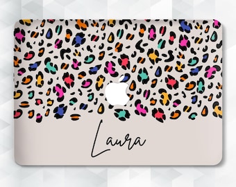 Leopard MacBook case Custom name MacBook Pro 13 14 16 inch Air 13 15 m2 m3 m4 Aesthetic colorful leopard Personalized girly unique cover