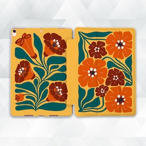 Floral iPad case Retro flowers iPad Air 5th iPad 10th 9th Pro 12.9 11 10.2 10.9 Mini 7 6 Aesthetic vintage 70s boho Cute orange flower cover