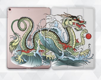 Dragon iPad case Vintage Japan iPad 9.7 6th gen 2018 Retro Art iPad Pro 11 10.5 12.9 Mini 5 4 Air 3 Men Japanese Waves Antique Smart cover
