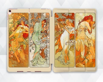Art iPad case Girls Vintage iPad 10.2 9.7 Pro 11 10.5 12.9 Air 5 Mini 6 Aesthetic Women Nature Painting Autumn Winter Spring Summer cover
